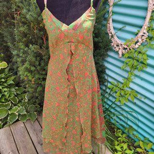 Bohemian midi sheer green with floral summer dress